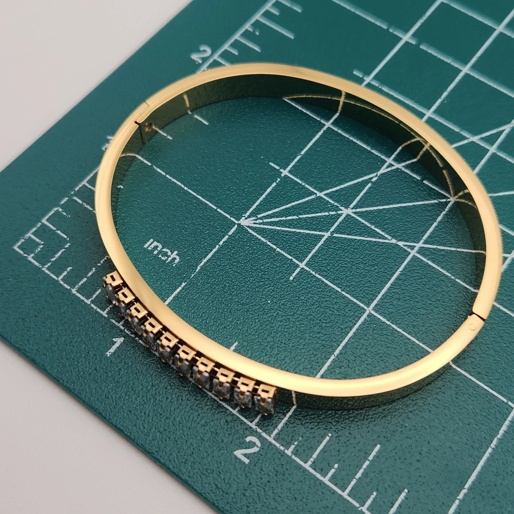 18K Gold Plated Geometric Rectangle Zircon Stone Bangle Bracelet